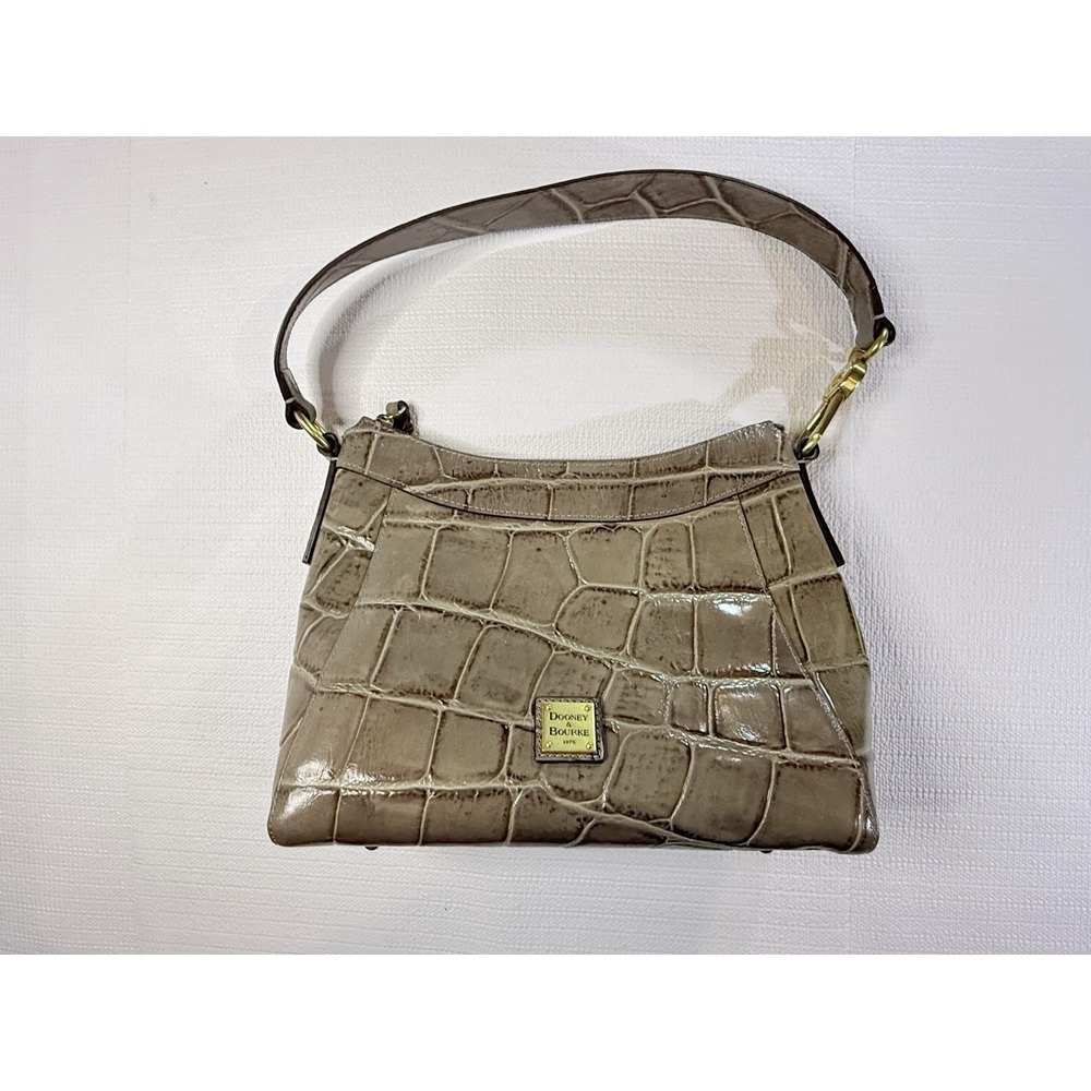 Dooney & Bourke Croc Embossed Leather Hobo Gray Luxe Chic Handbag - Picture 12 of 16